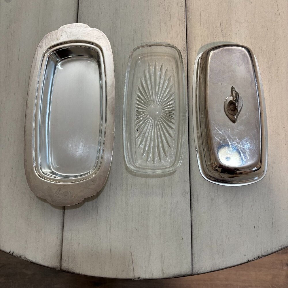 Vintage Oneida Silversmiths 3 piece Butterdish